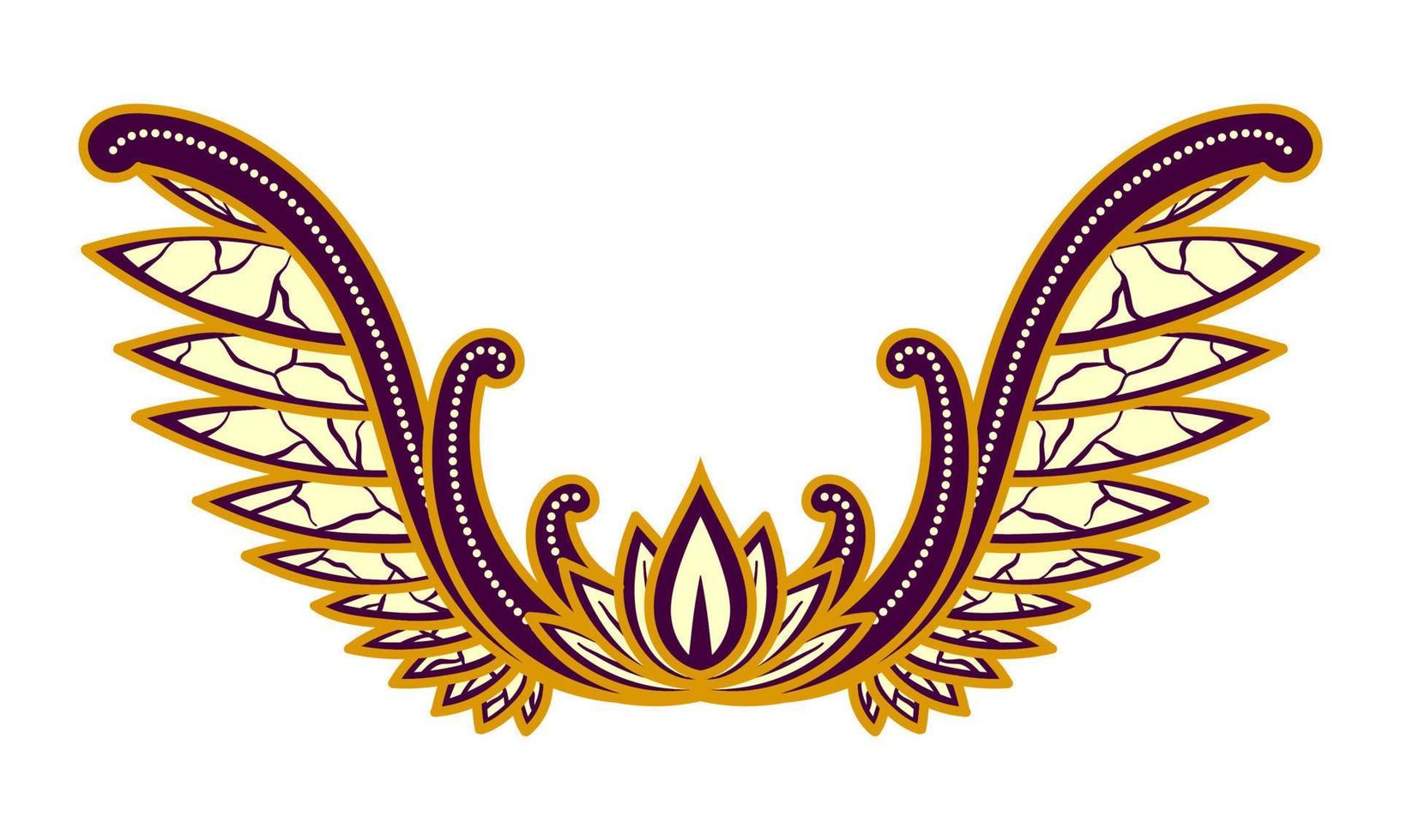 Javanese culture of floral ornament illustration. Wings shape. Chocolate, purple and cream harmony color. Isolated on white background. Vector eps 10