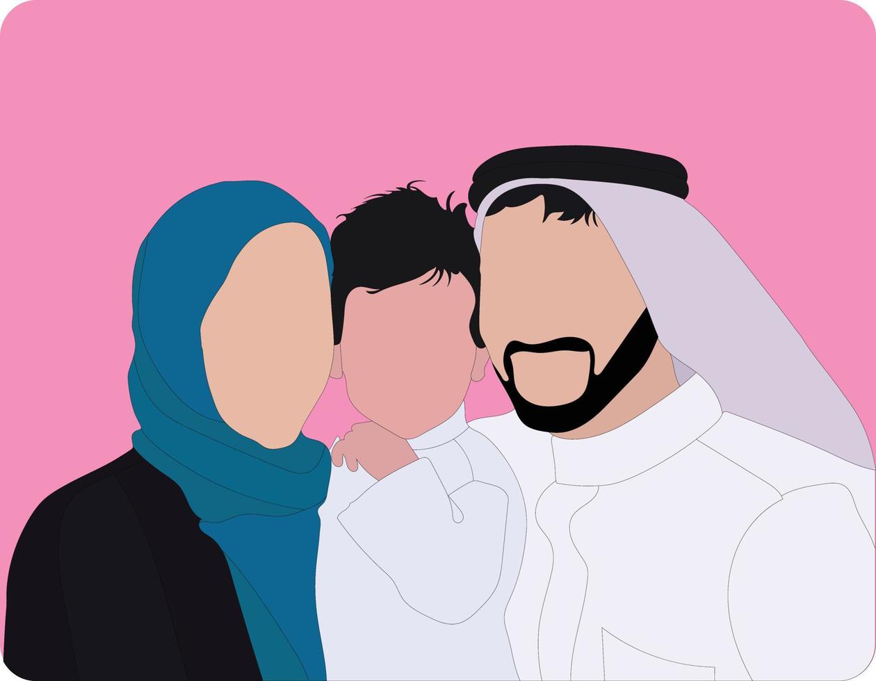 Beautiful Muslim Family Vector Art
