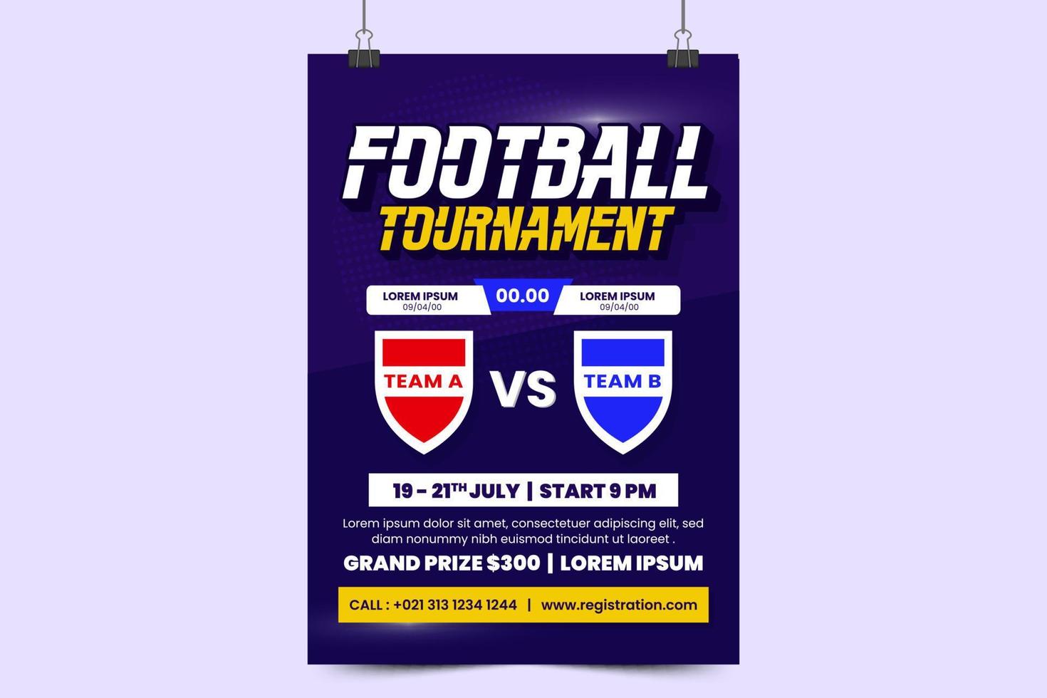 Football tournament sport event poster or flyer design template simple and elegant design vector