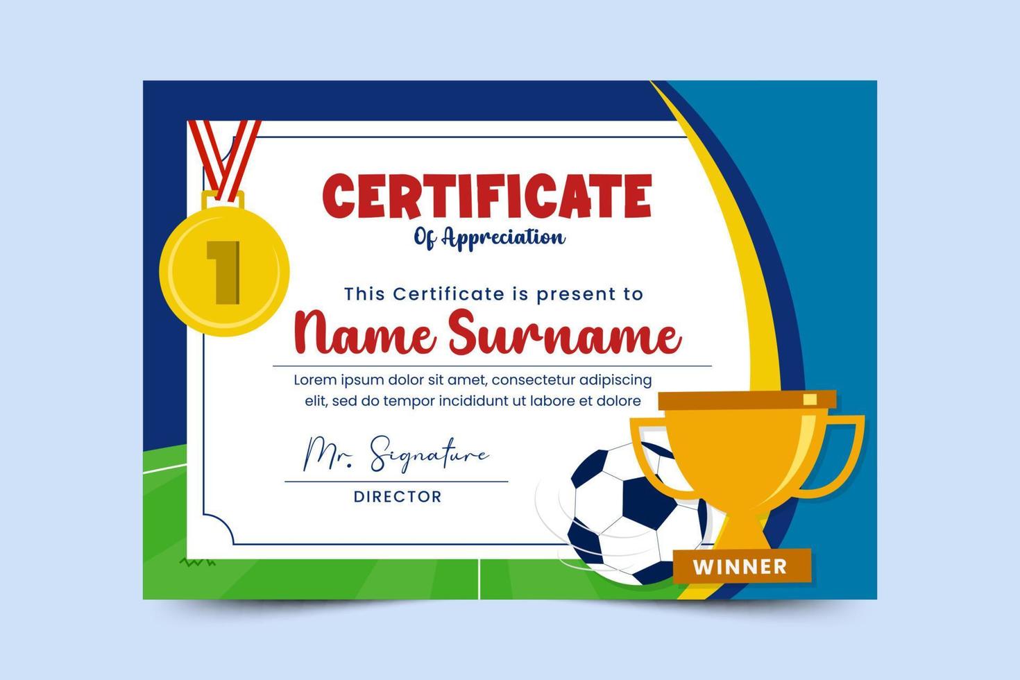 Football tournament sport event certificate design template simple and elegant design vector