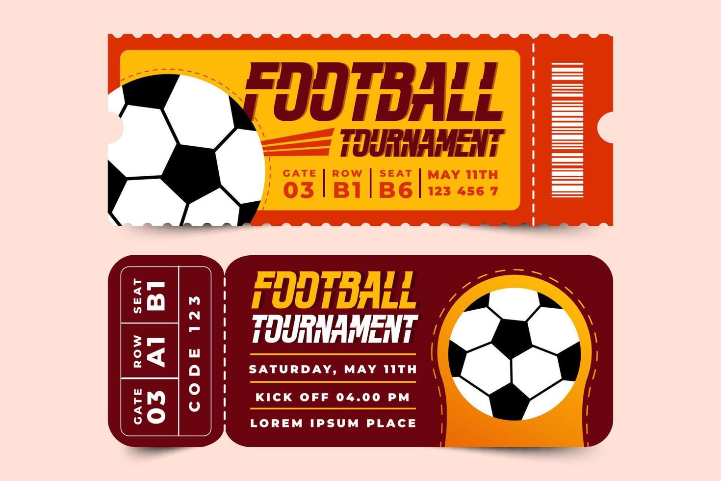 Football tournament sport event ticket design template simple and elegant design vector