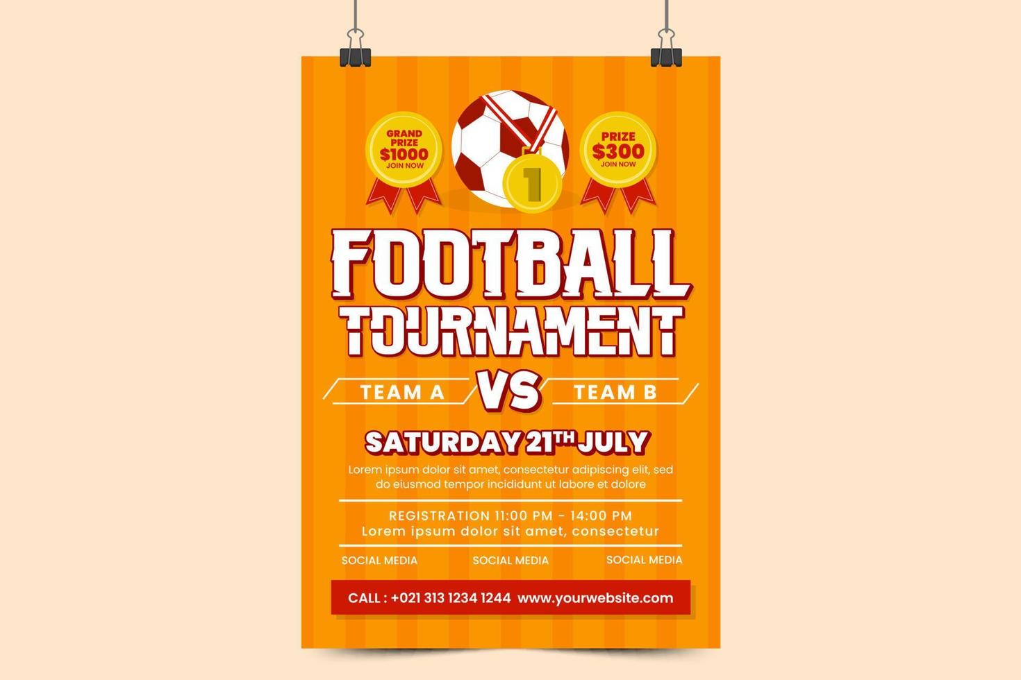 Football tournament sport event poster or flyer design template simple and elegant design vector