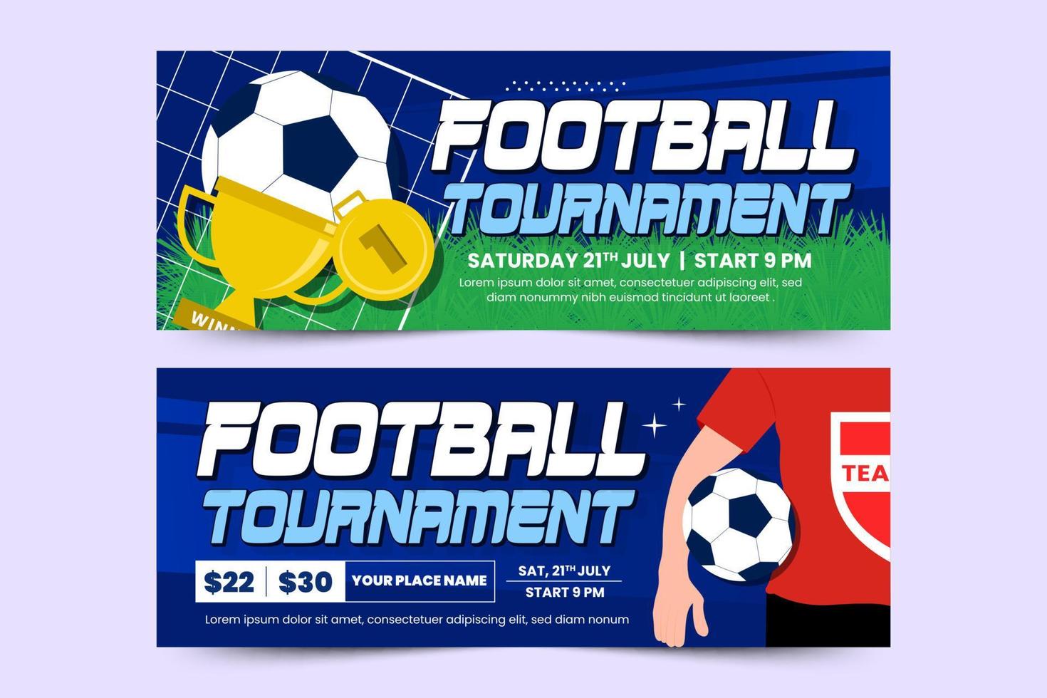 plantilla de diseño de banner de evento deportivo de torneo de fútbol diseño simple y elegante vector