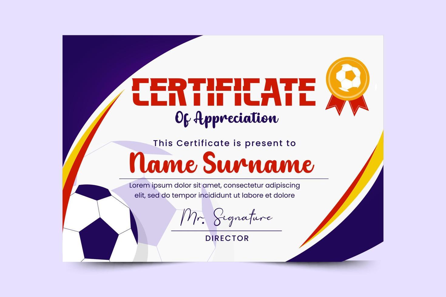 Football tournament, sport event certificate design template easy to customize simple and elegant design vector