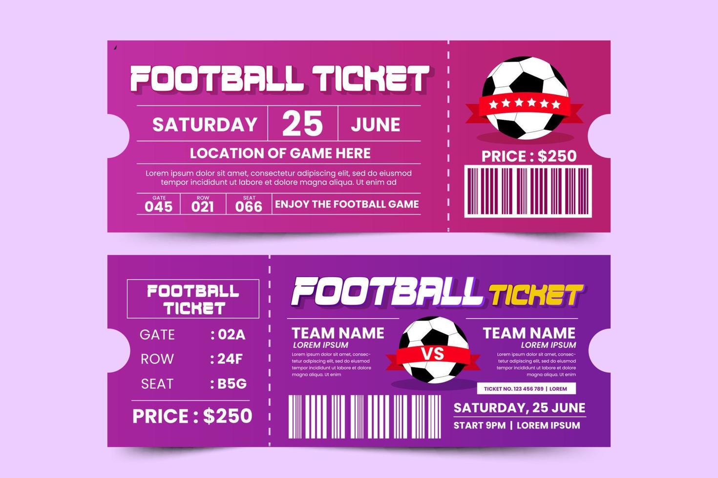 Football tournament sport event ticket design template simple and elegant design vector