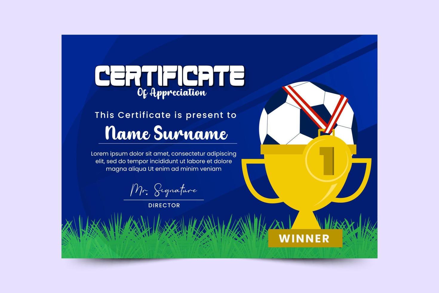 Football tournament sport event certificate design template simple and elegant design vector