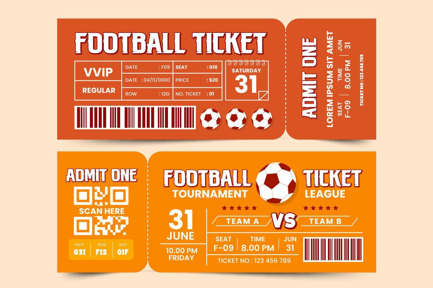 Football tournament sport event ticket design template simple and elegant design vector