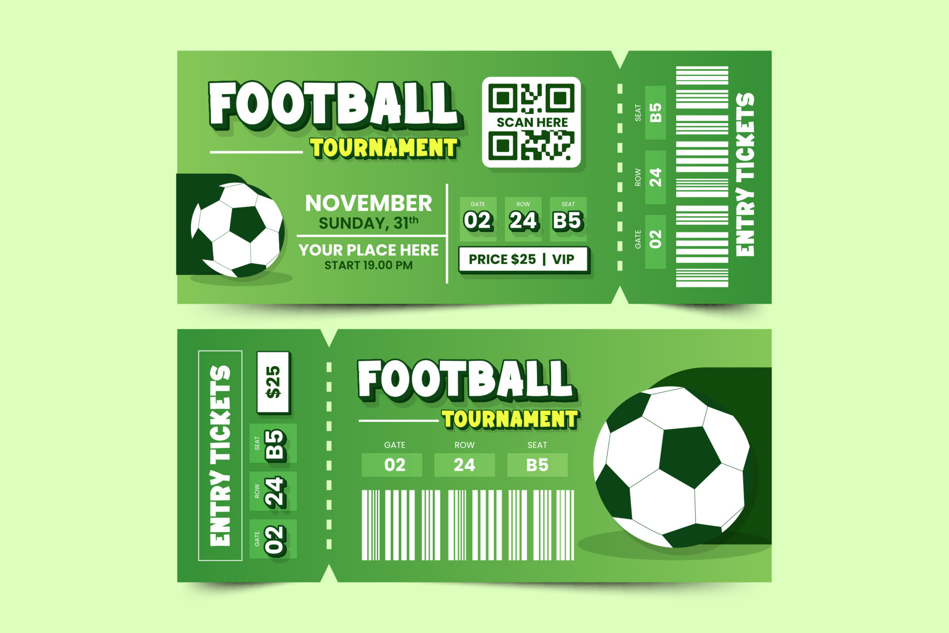Football tournament sport event ticket design template simple and Football tournament sport event ticket design template simple and