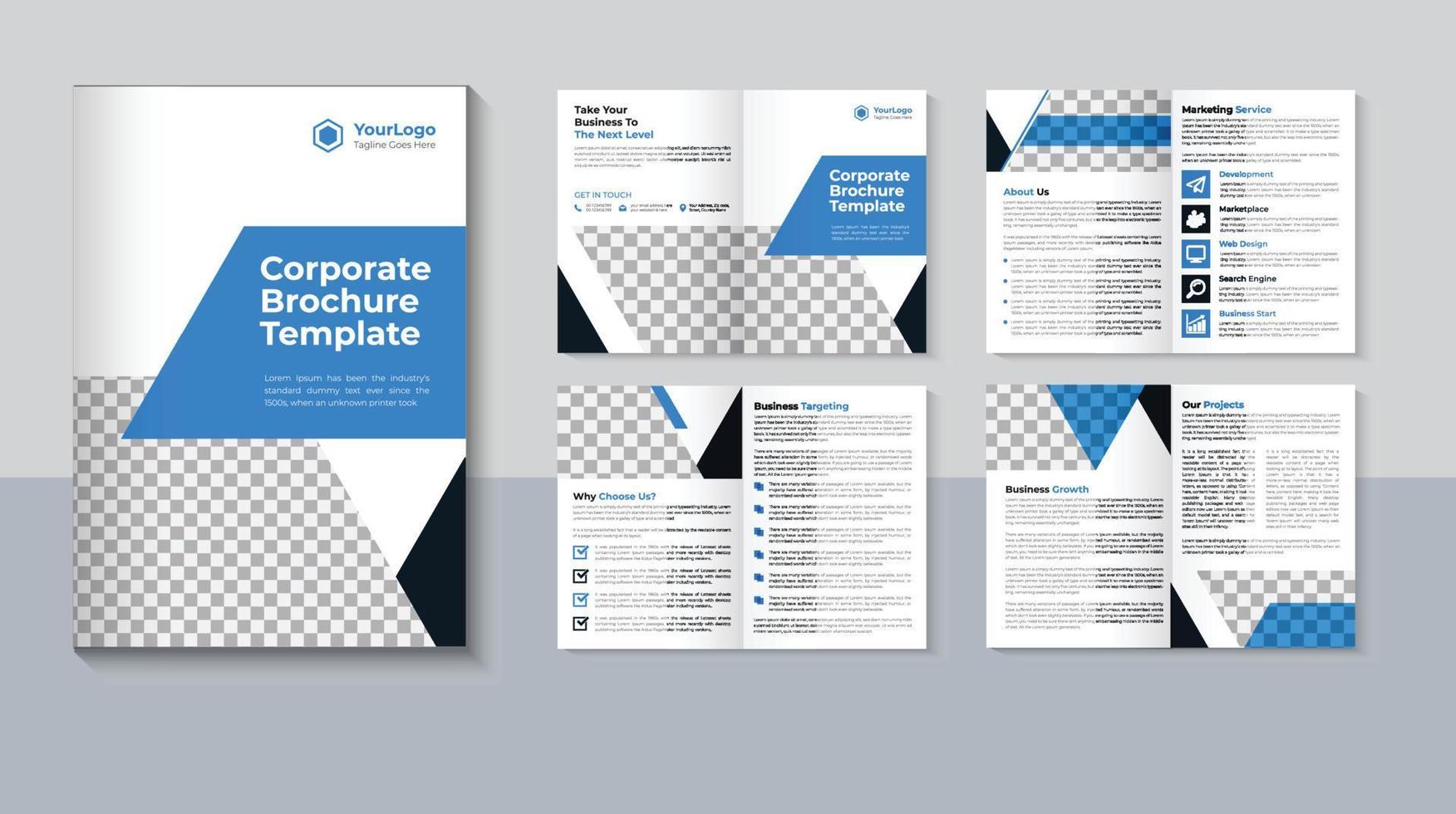 Creative brochure design, Business 8 page brochure template, Corporate brochure design, Modern Company profile, Blue color, Pro vector