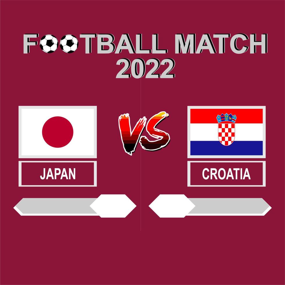 Japan vs Croatia football cup 2022 red template background vector for schedule or result match round of 16