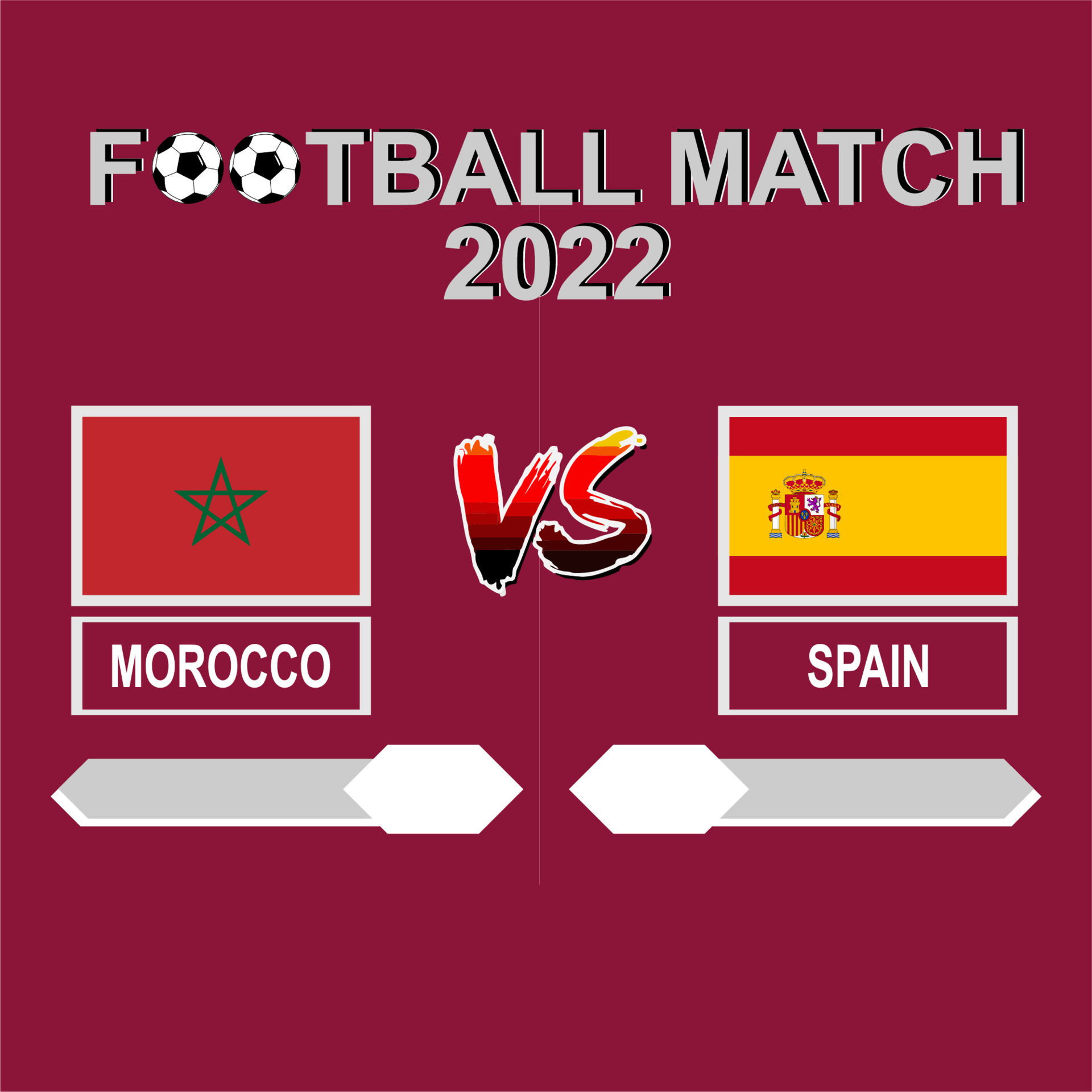 Morocco vs Spain football cup 2022 red template background vector for