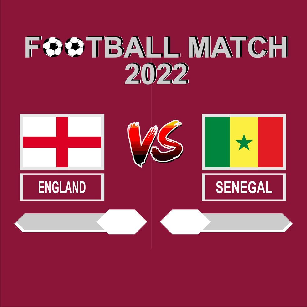 inglaterra vs senegal copa de fútbol 2022 vector de fondo de plantilla roja para horario, partido de resultado