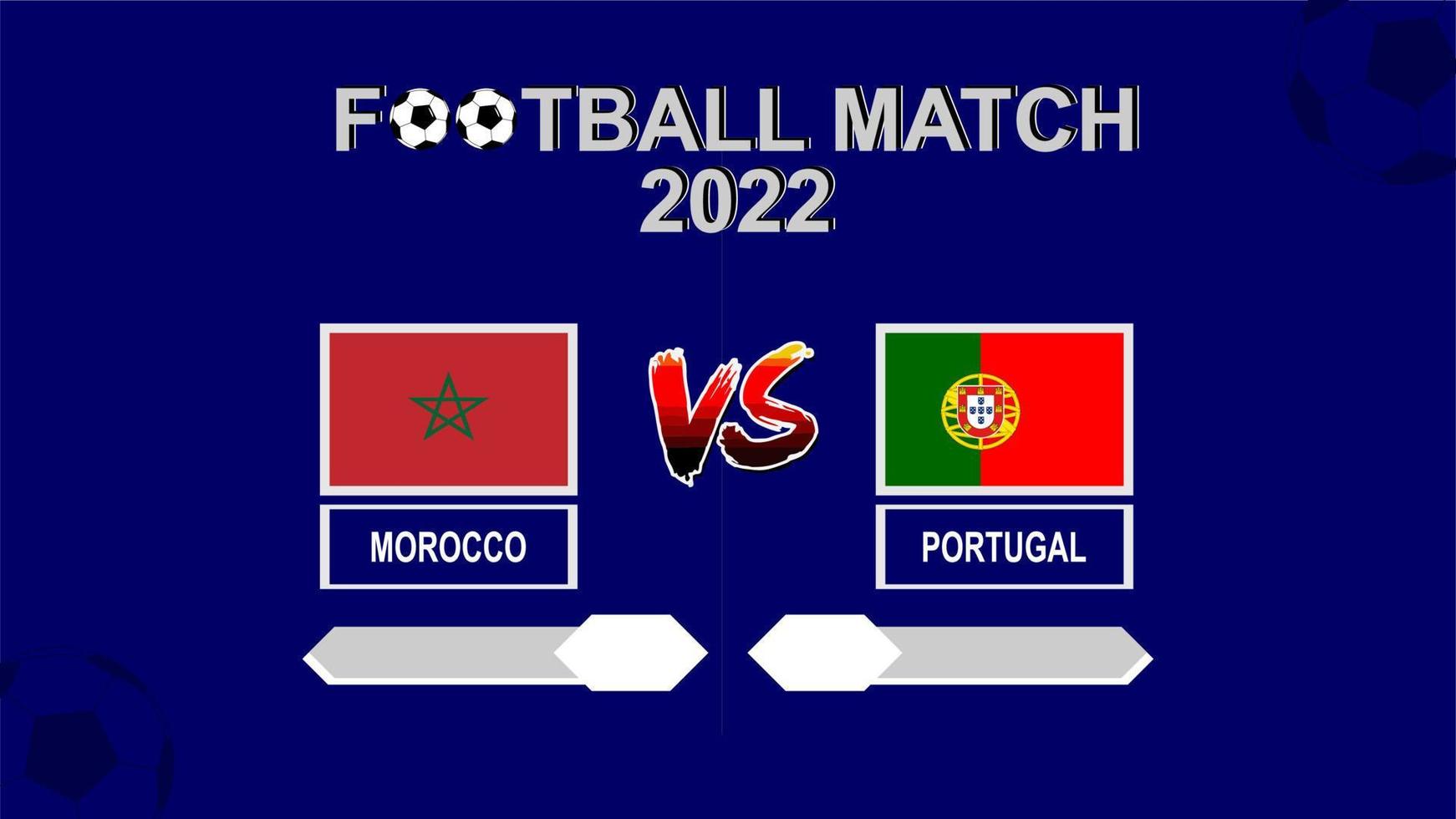 marruecos vs portugal copa de fútbol 2022 vector de fondo de plantilla azul para calendario o resultado cuartos de final