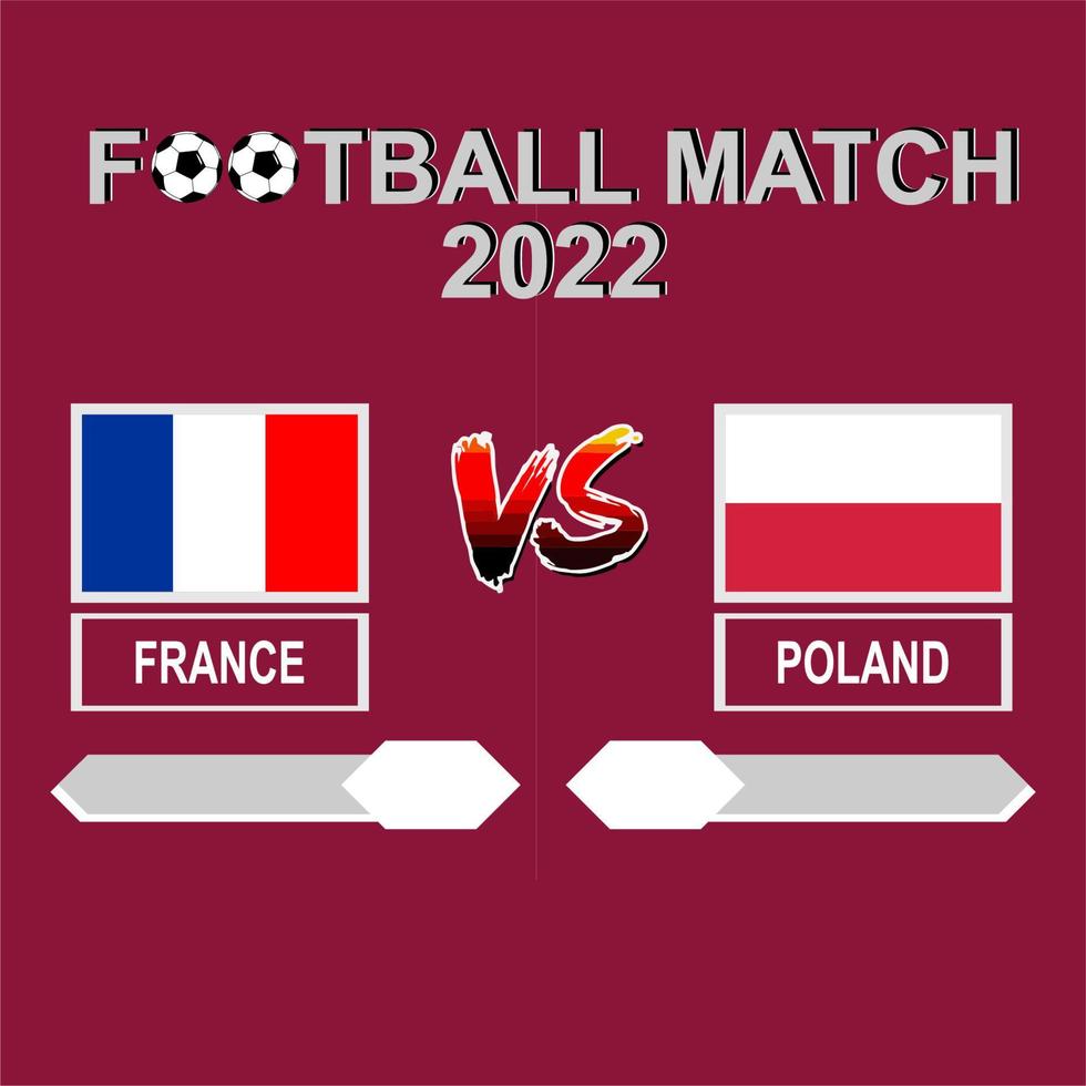 francia vs polonia copa de fútbol 2022 vector de fondo de plantilla roja para calendario o partido de resultados ronda de 16