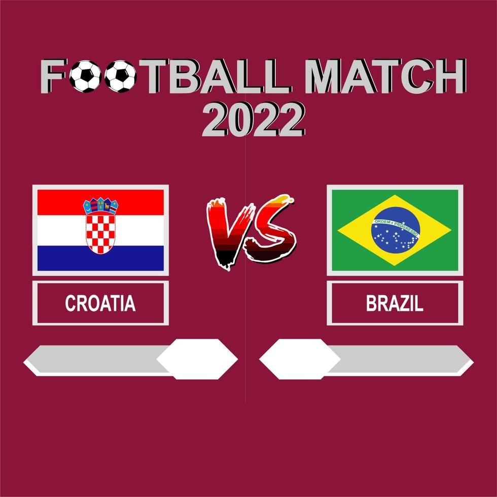 croacia vs brasil copa de fútbol 2022 vector de fondo de plantilla roja para calendario o resultado cuartos de final