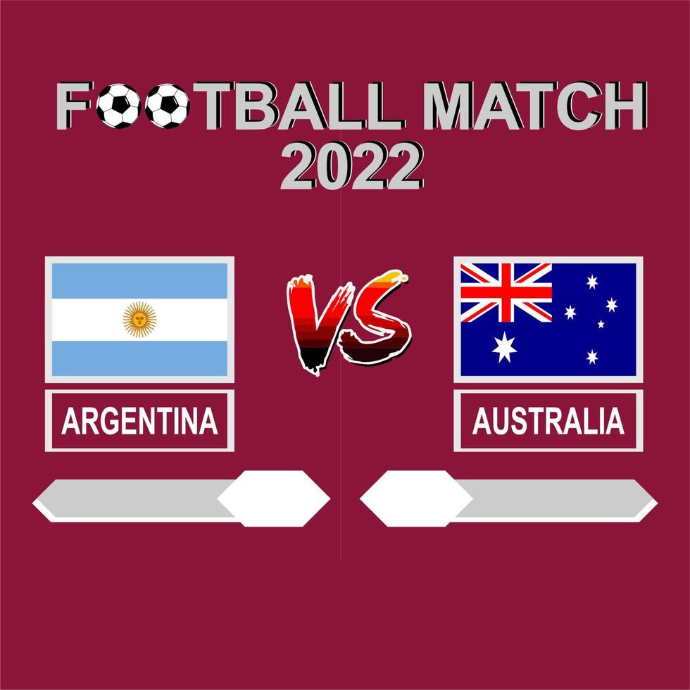 Argentina vs Australia football cup 2022 red template background vector for schedule or result match round of 16