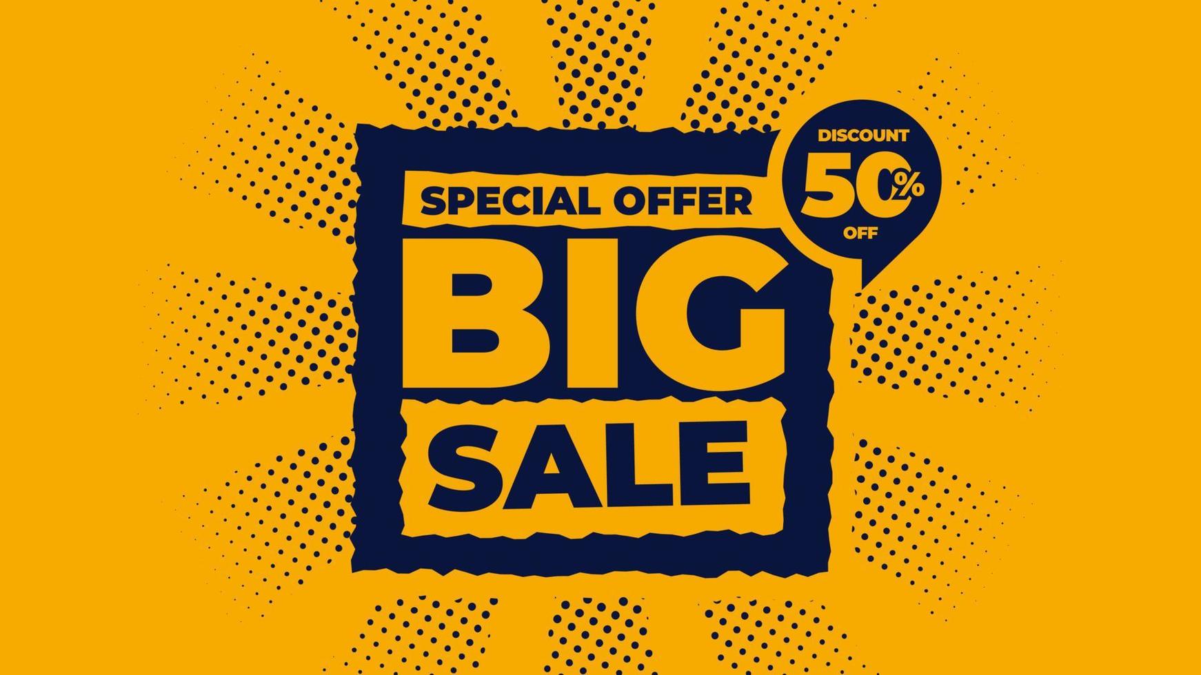 Big sale banner vector, special offer background with halftone effect pattern, retro banner design for media promotion discount vector