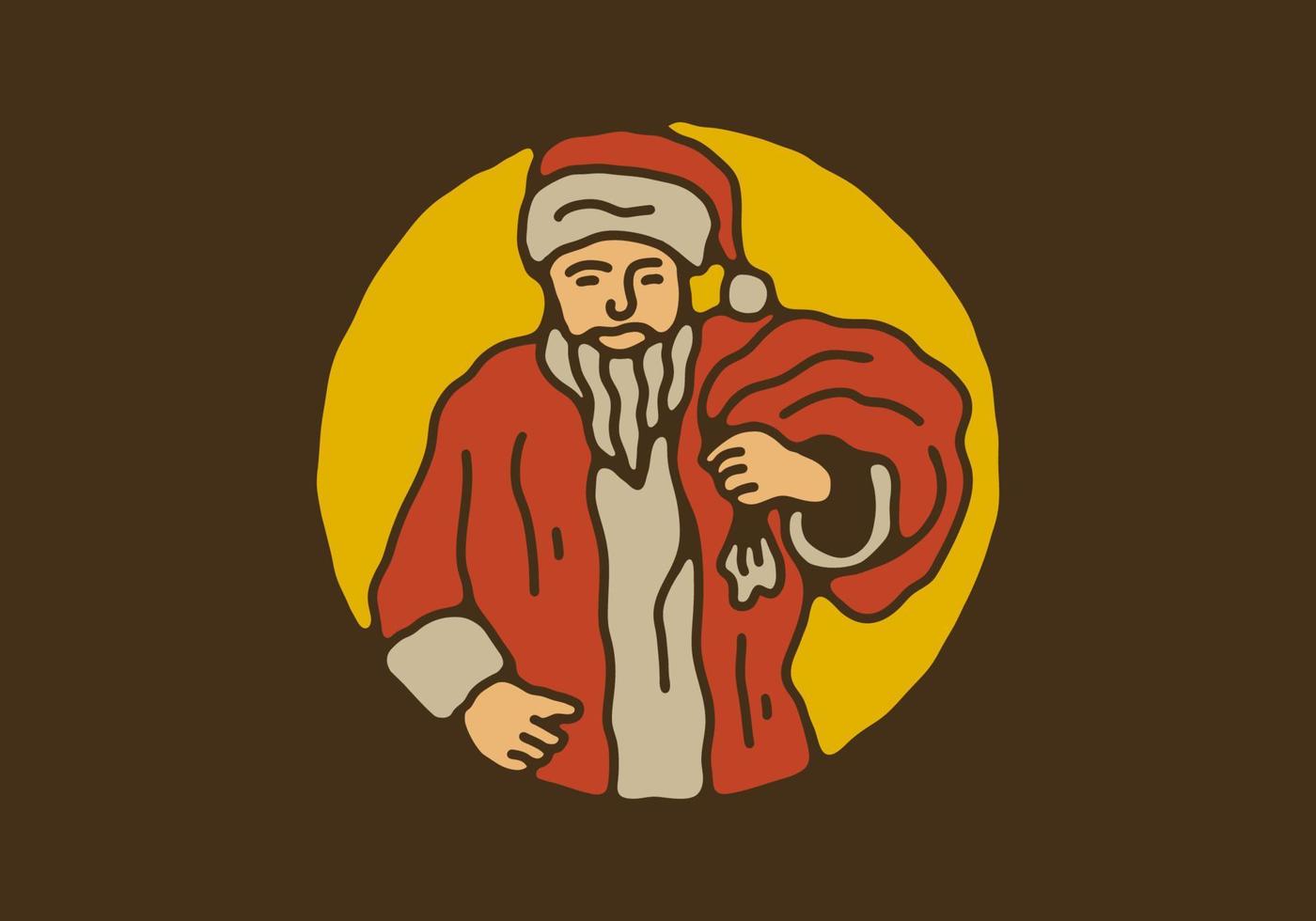 dibujo de ilustración vintage de santa claus lleva un saco de regalos vector