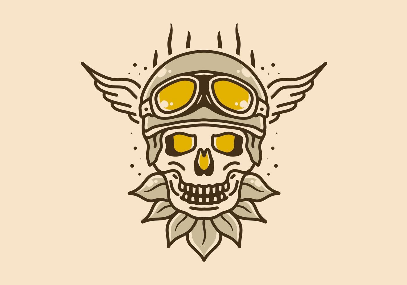 Vintage illustration design of skull wearing a helmet and goggles with wings on the sides vector