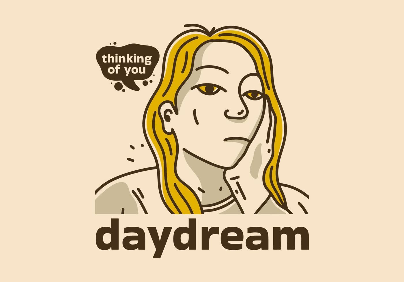 Vintage illustration of dreamy female face vector