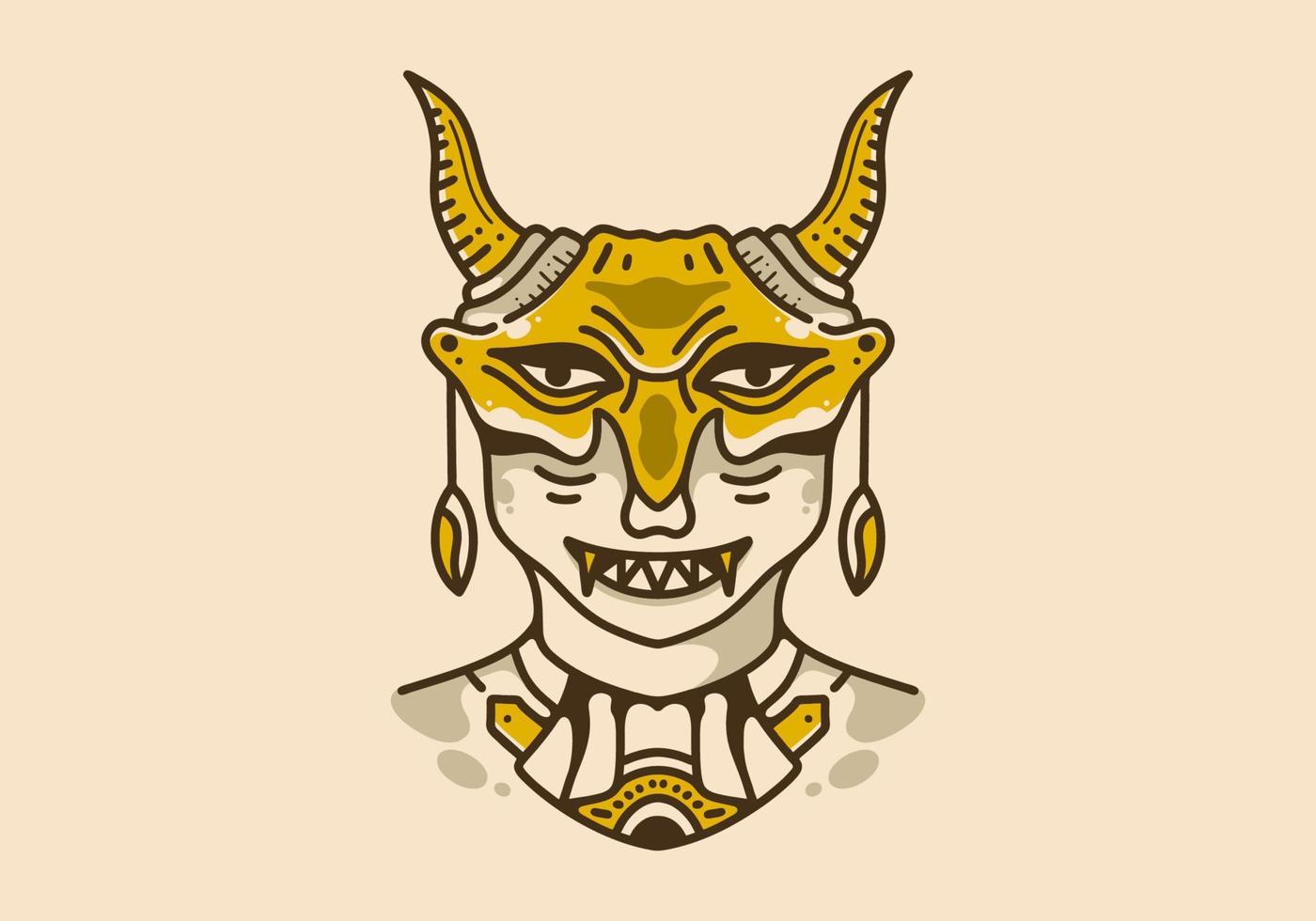 Vintage art illustration of a woman wearing devil mask vector