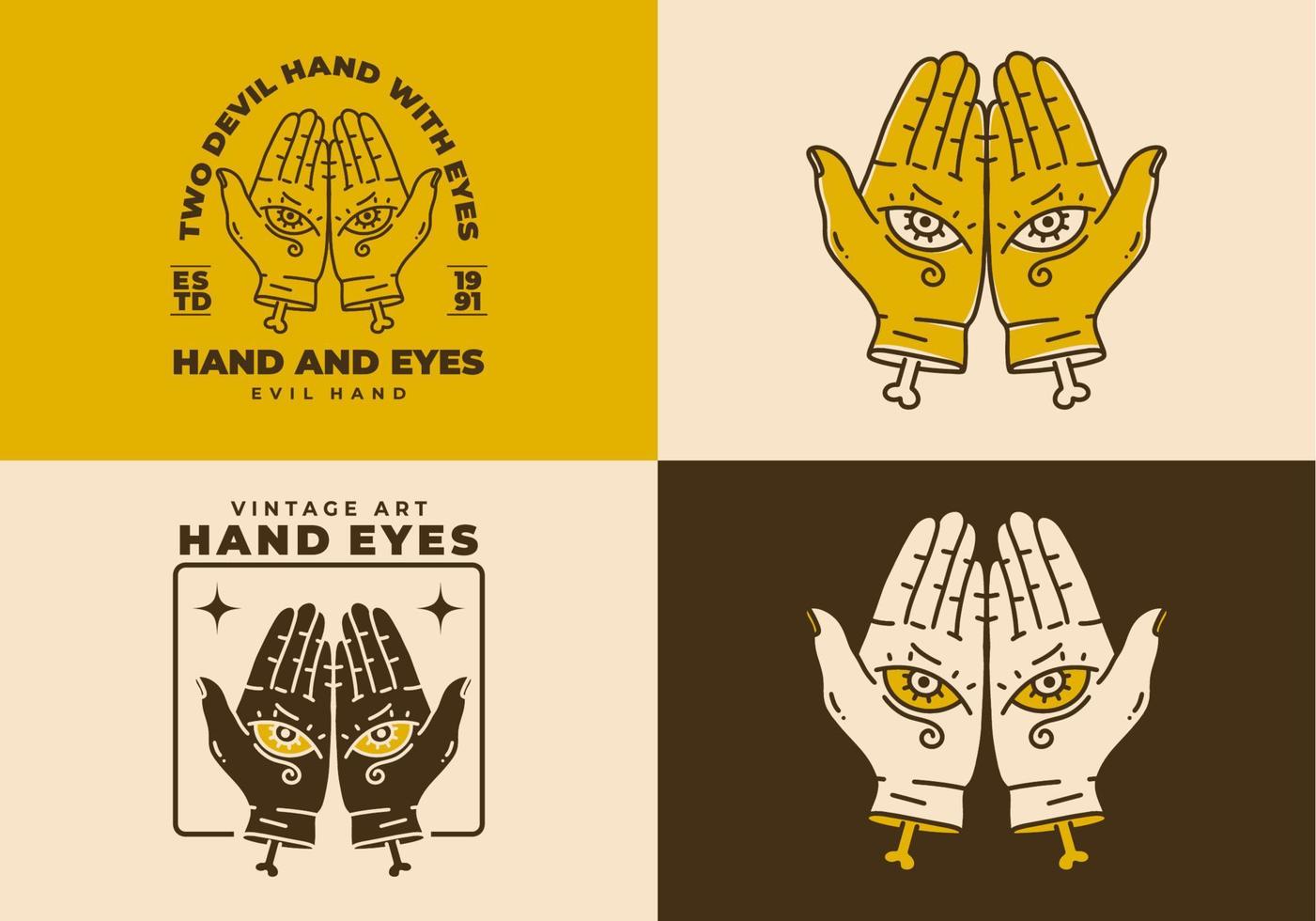 Vintage art illustration of two hand with eyes vector