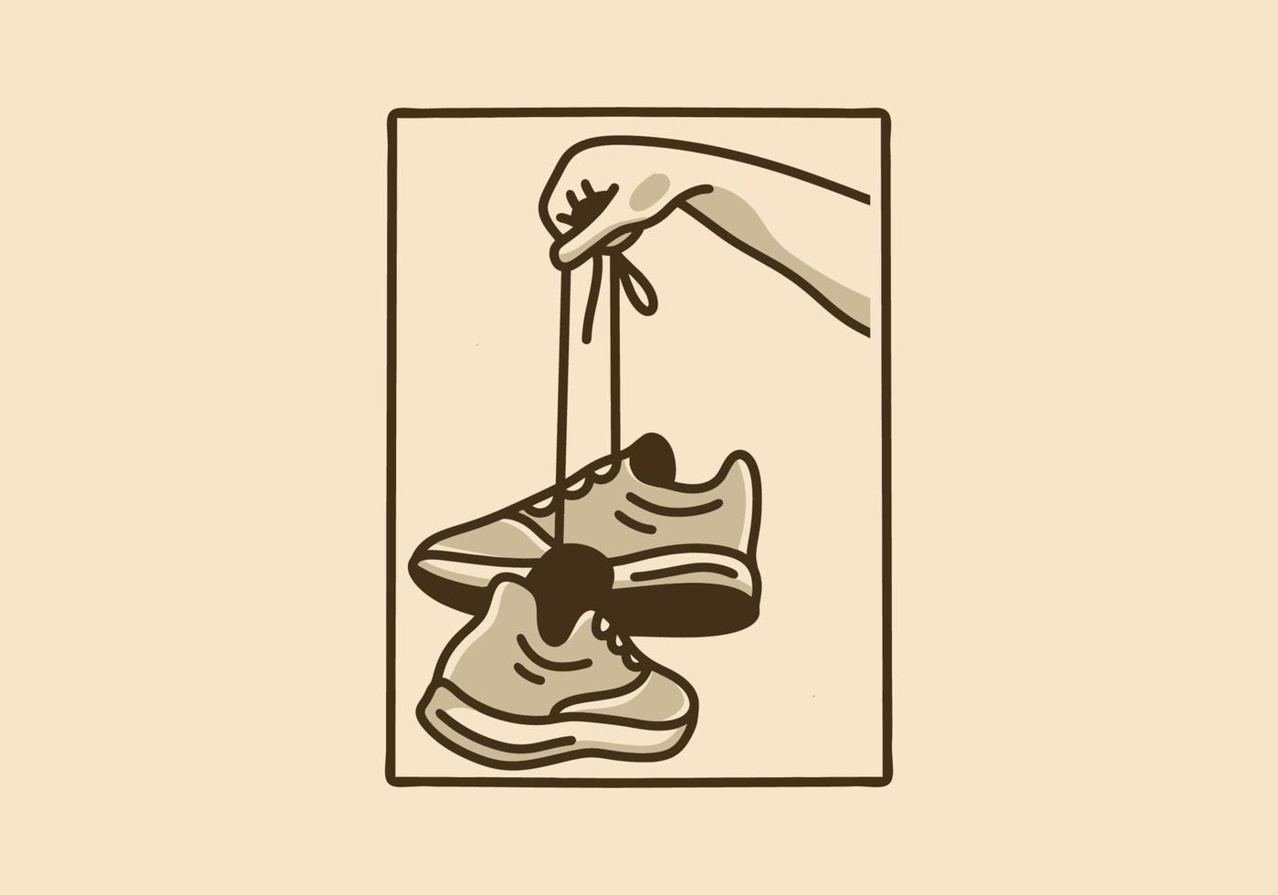 ilustración de arte vintage de mano sujetando zapatos vector