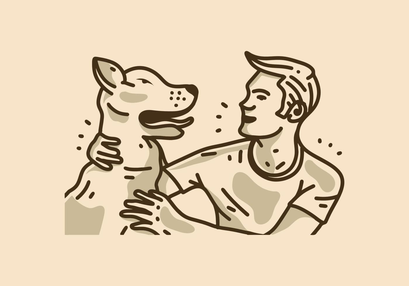 Vintage illustration of man with dog vector