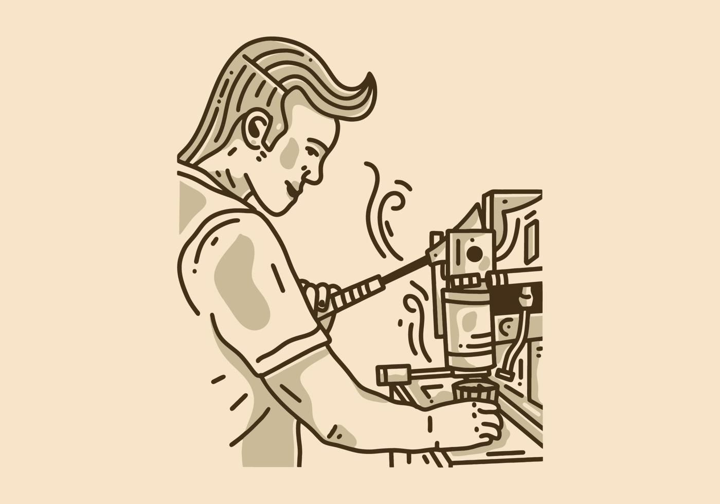 Vintage art illustration of man making coffee vector