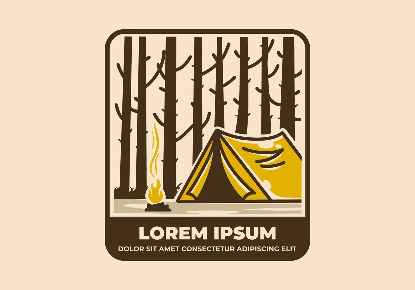 Vintage art illustration of camping tent between big trees vector
