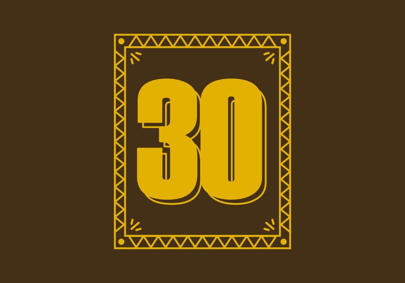 Number 30 in retro rectangle frame vector