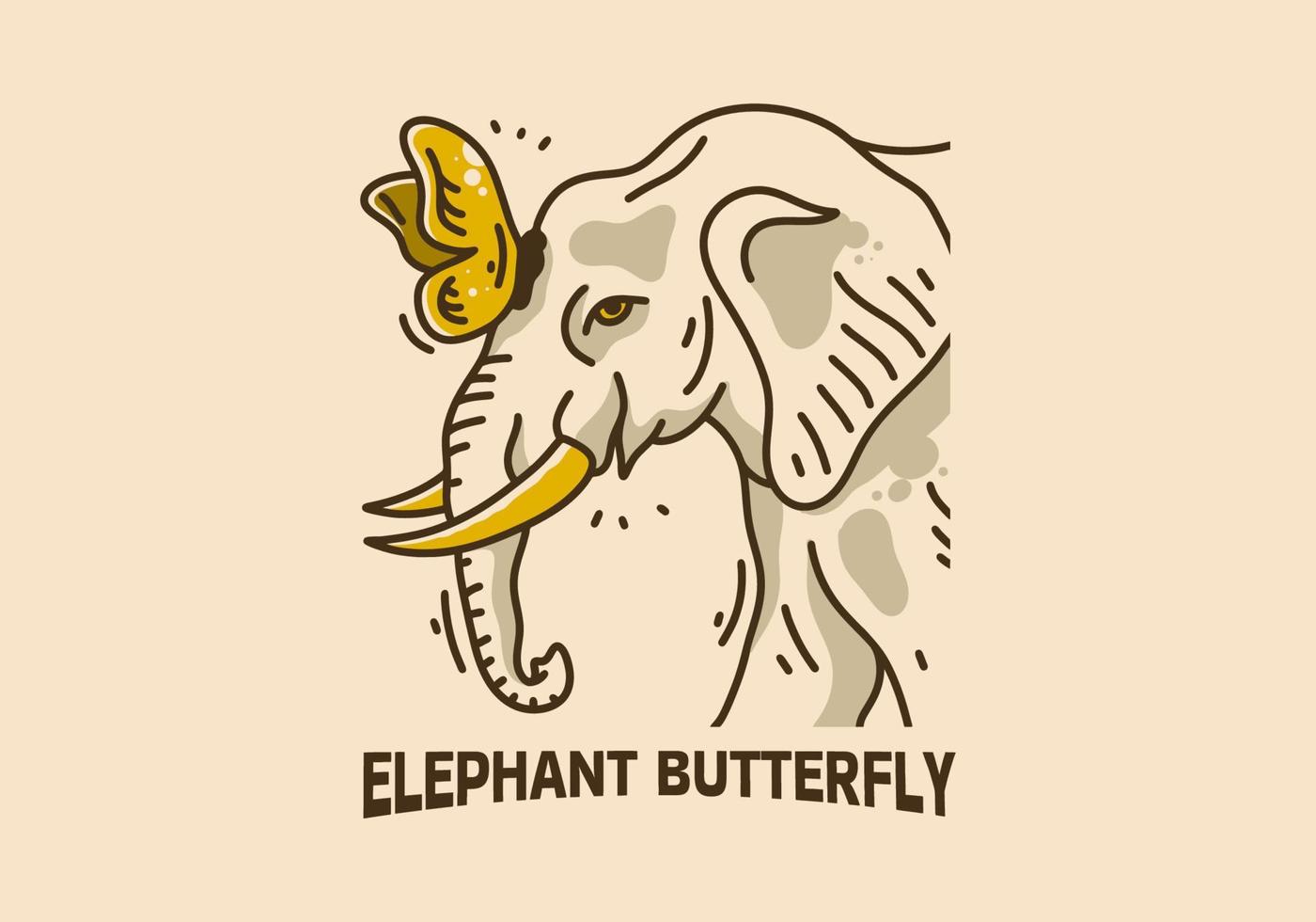 Vintage illustration of butterfly on elephant head vector
