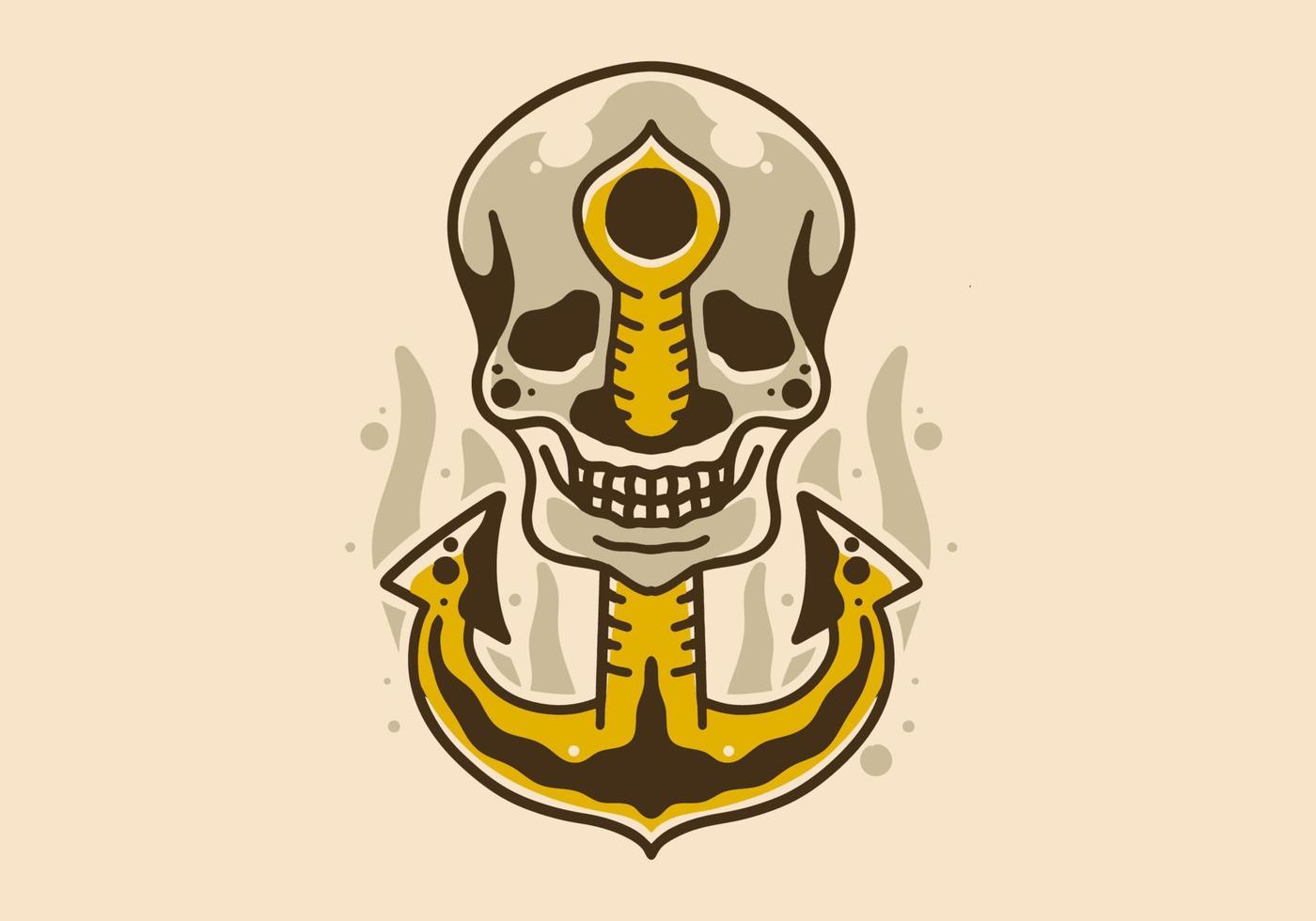 Vintage illustration design of anchor stuck in the skull vector