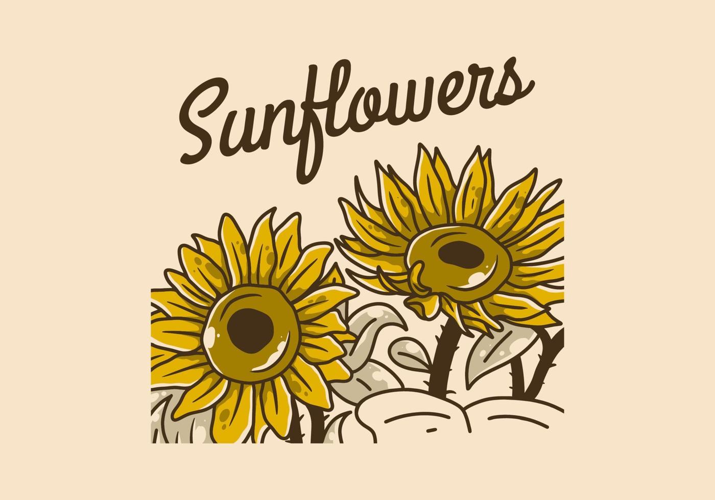 Vintage art illustration of sunflowers vector