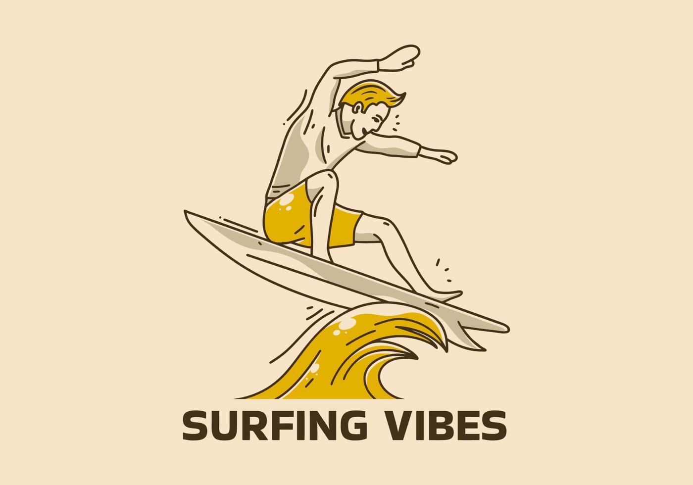 ilustración vintage del hombre surfeando en las olas vector