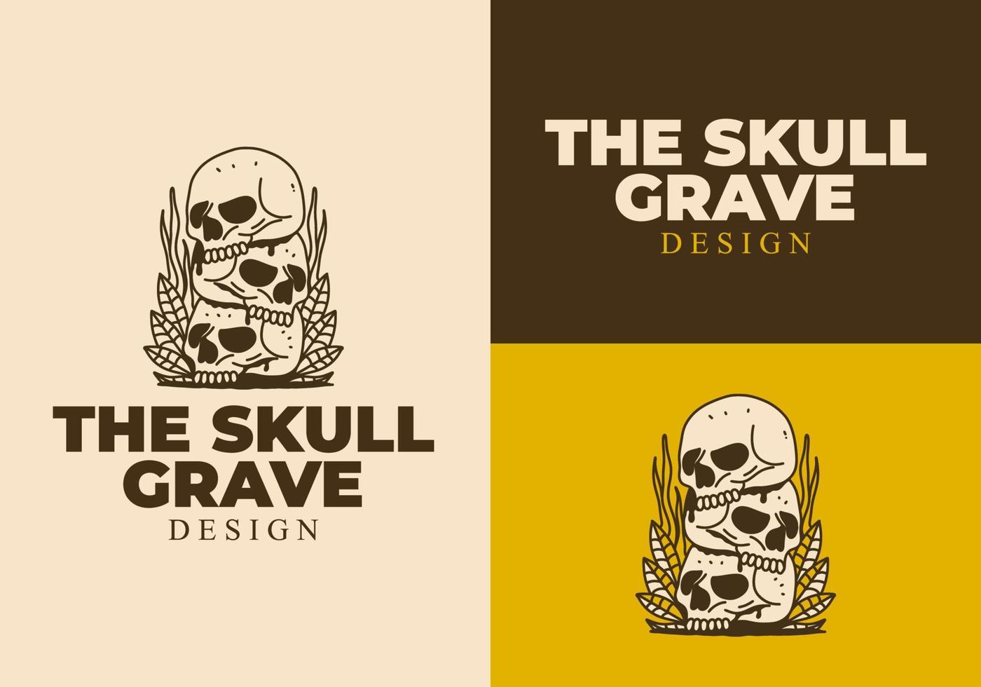 Vintage art illustration of a pile of skulls vector