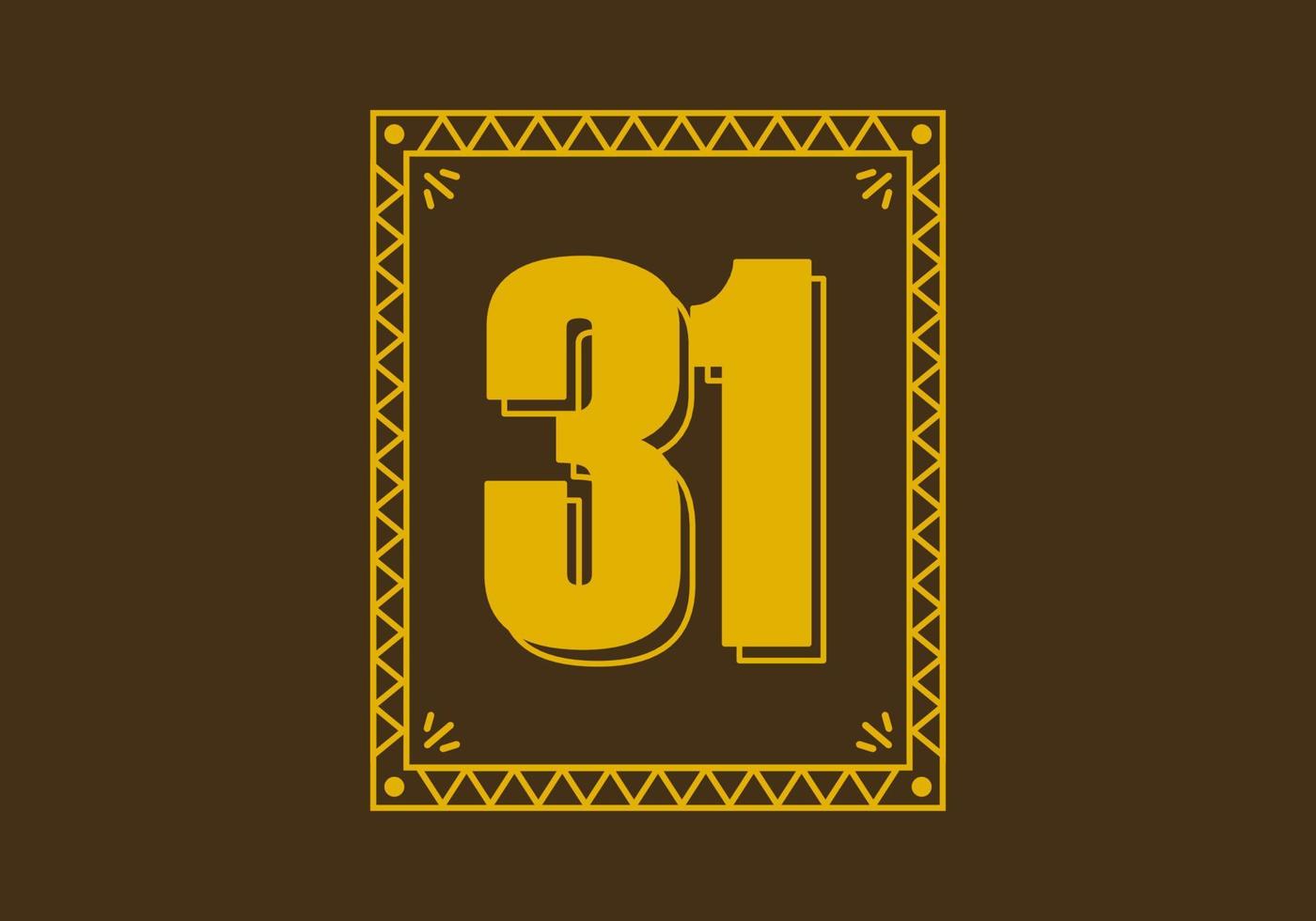 número 31 en marco de rectángulo retro vector