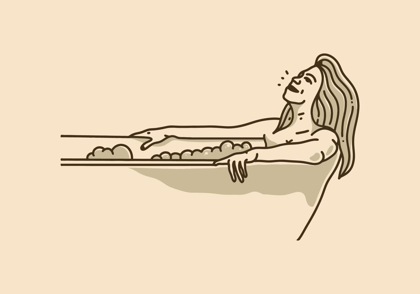 Vintage illustration of woman relax on the bathtub vector