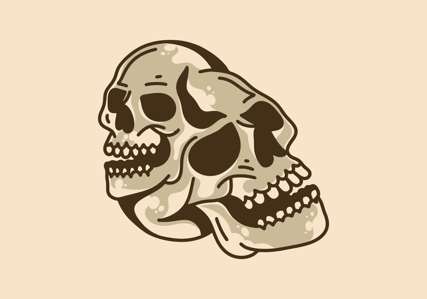 Vintage illustration of two stacked skulls vector