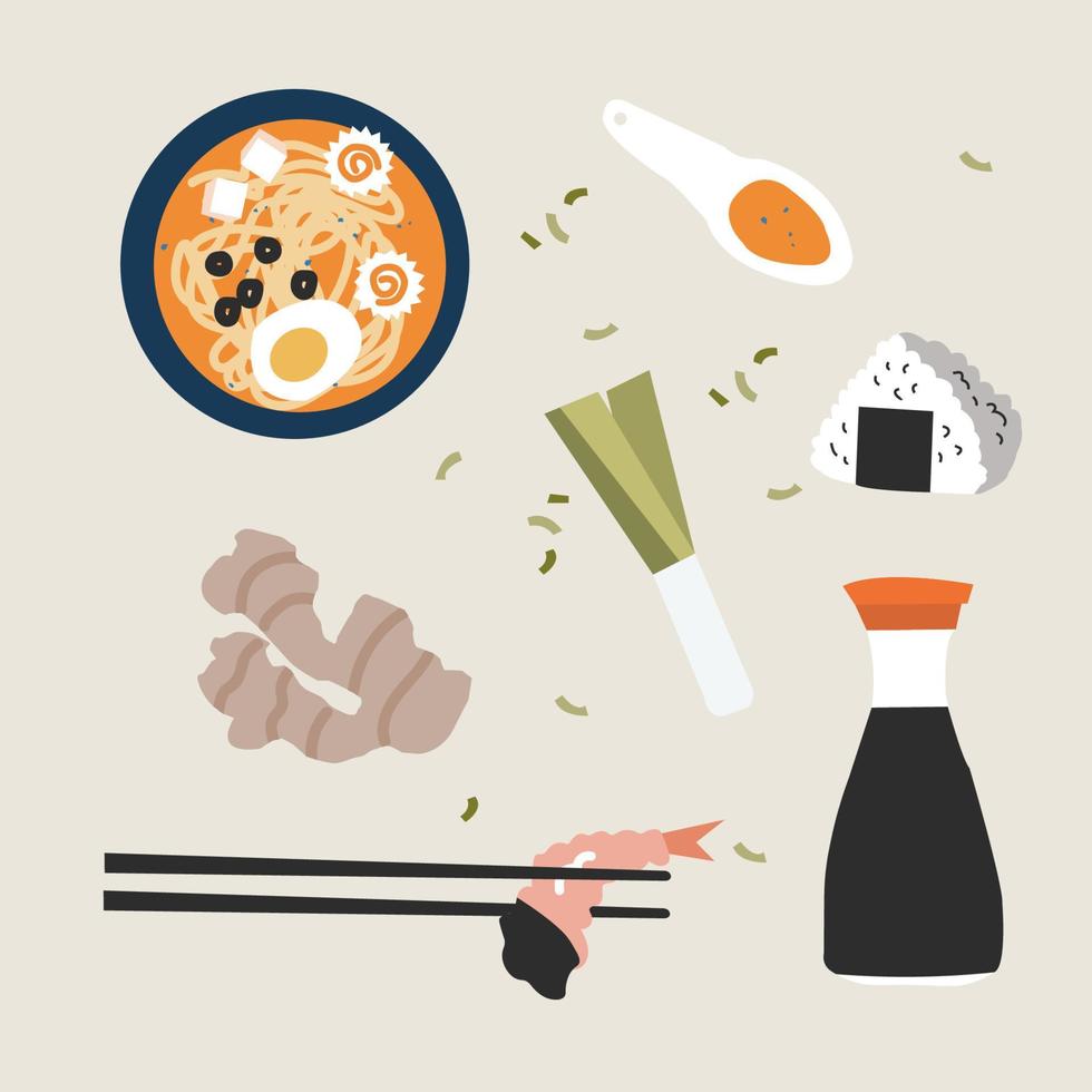 Flat asian food collection vector