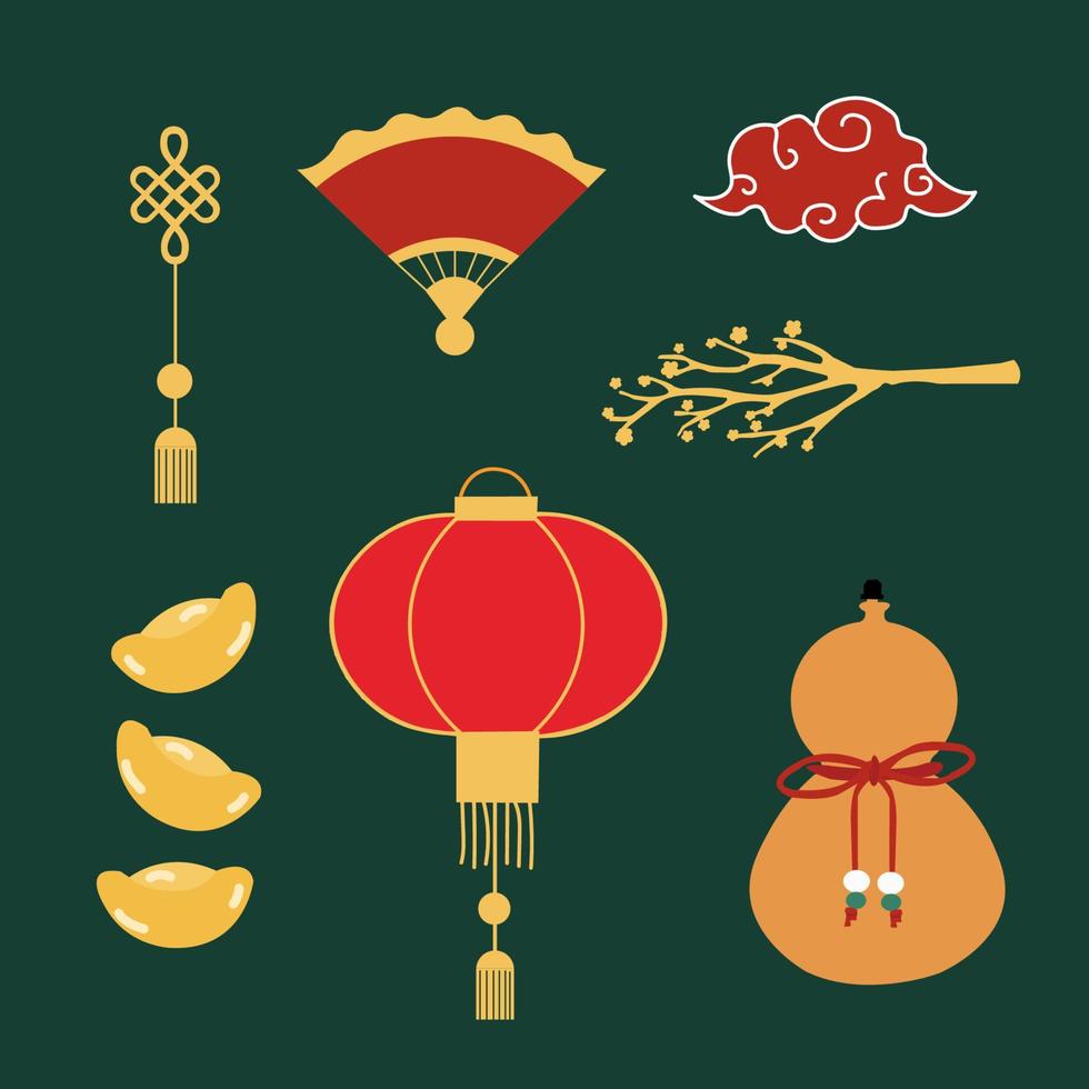 Flat chinese new year ornaments collection vector