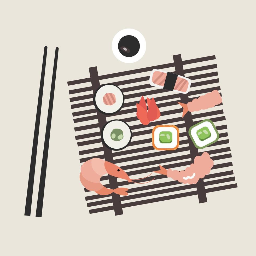 Flat sushi collection vector