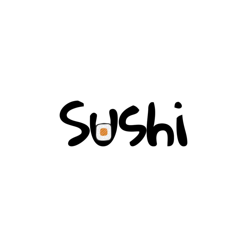 ilustración estilizada del logo de sushi con letras y rollo de sushi aislado vector