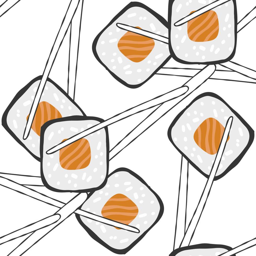 patrón sin costuras con sushi roll maki ilustración sobre fondo blanco vector