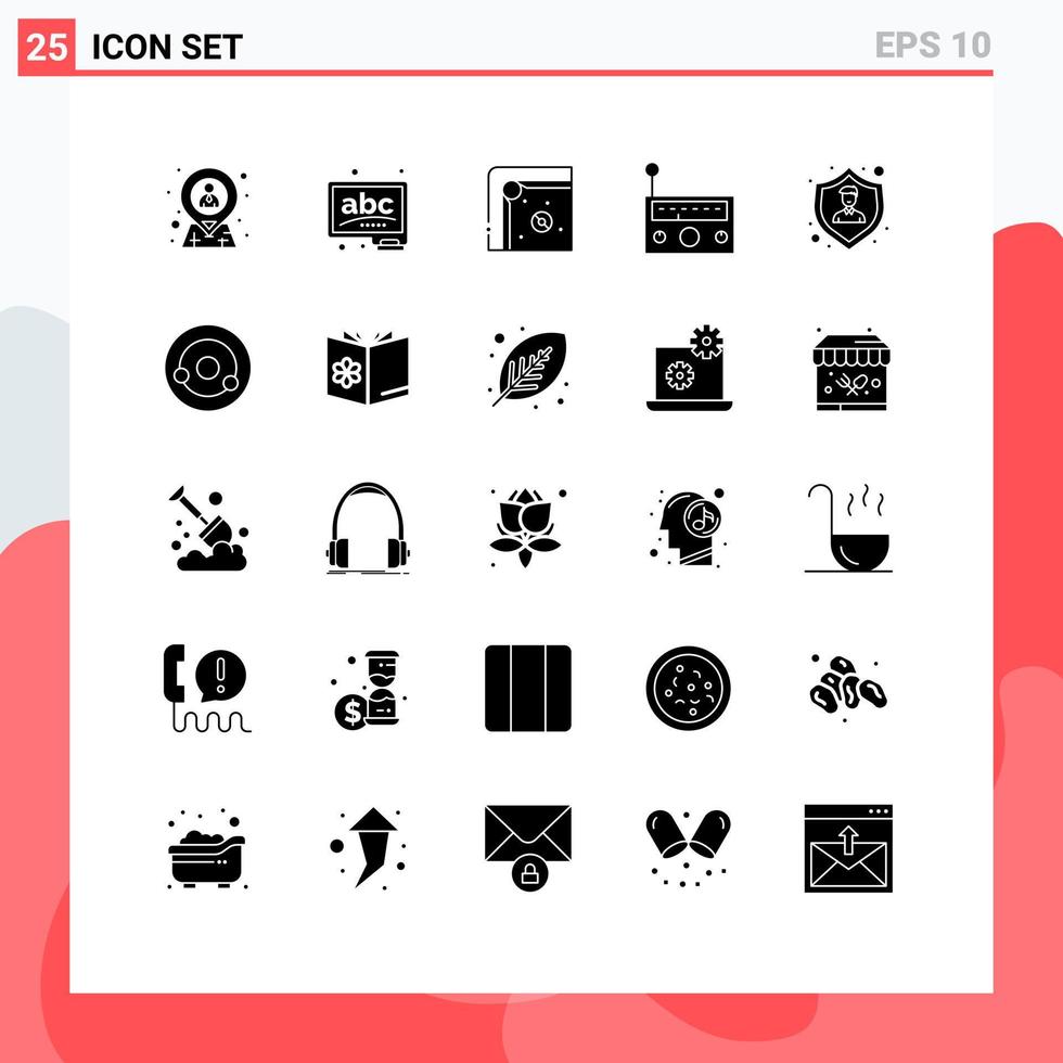 Universal Icon Symbols Group of 25 Modern Solid Glyphs of insurance music learn equipment play Editable Vector Design Elements