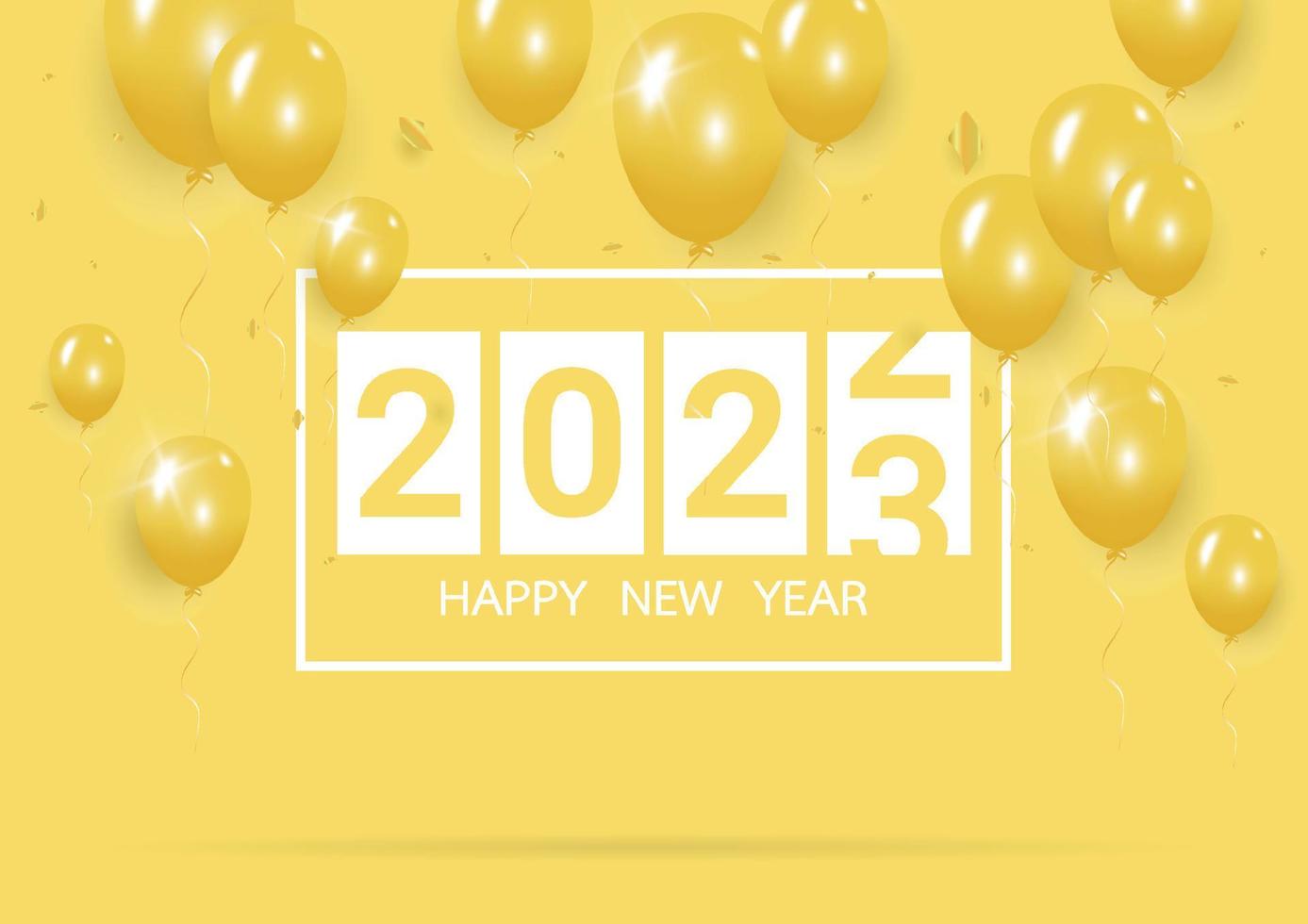 feliz año nuevo 2023 con concepto creativo de globo amarillo sobre fondo amarillo pastel para espacio de copia. concepto mínimo. ilustración vectorial vector