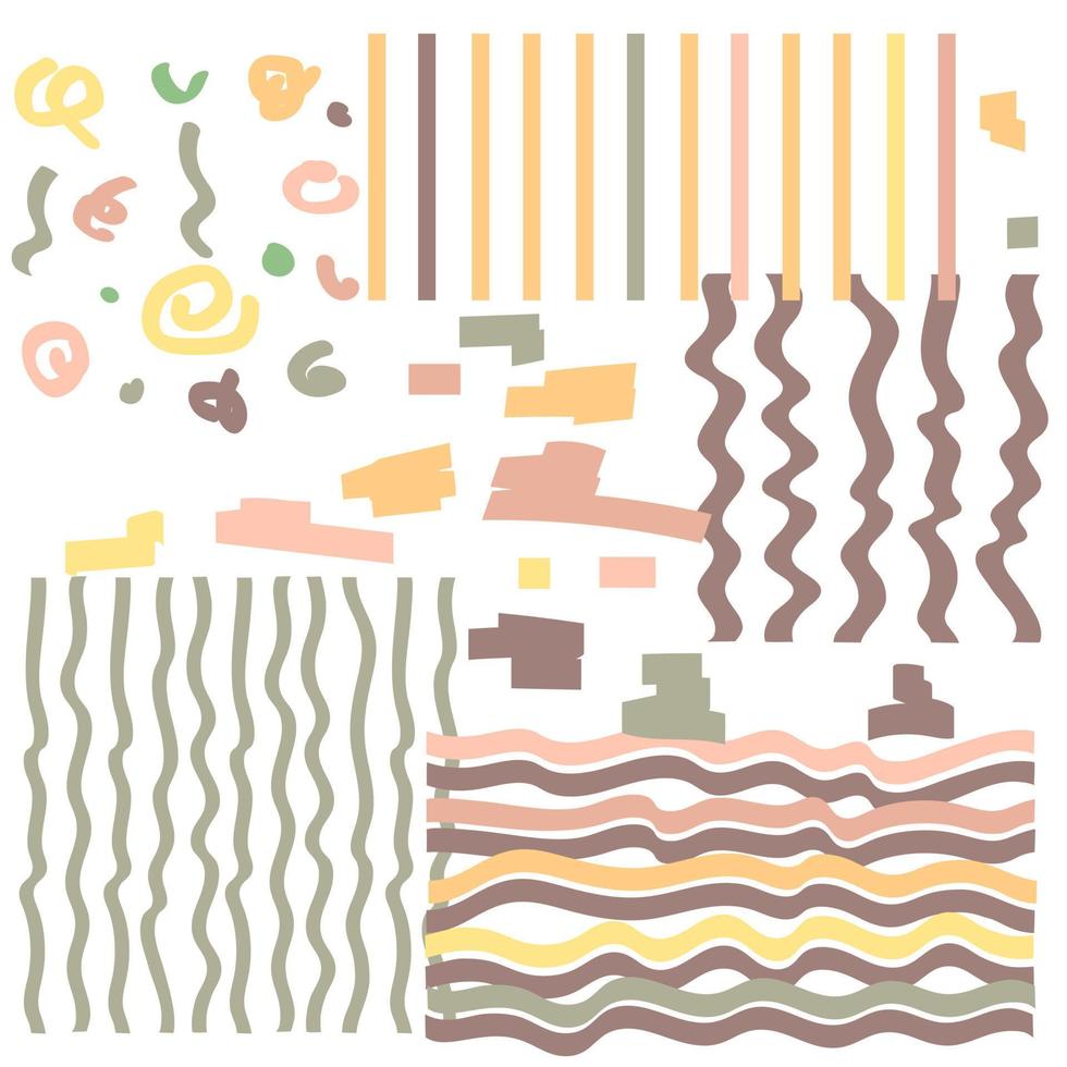 A set of doodles zigzags, waves, lines of different colors and shapes. Abstract background for printing on textiles and paper. Suitable for packaging and printing on clothing. Stylish print vector