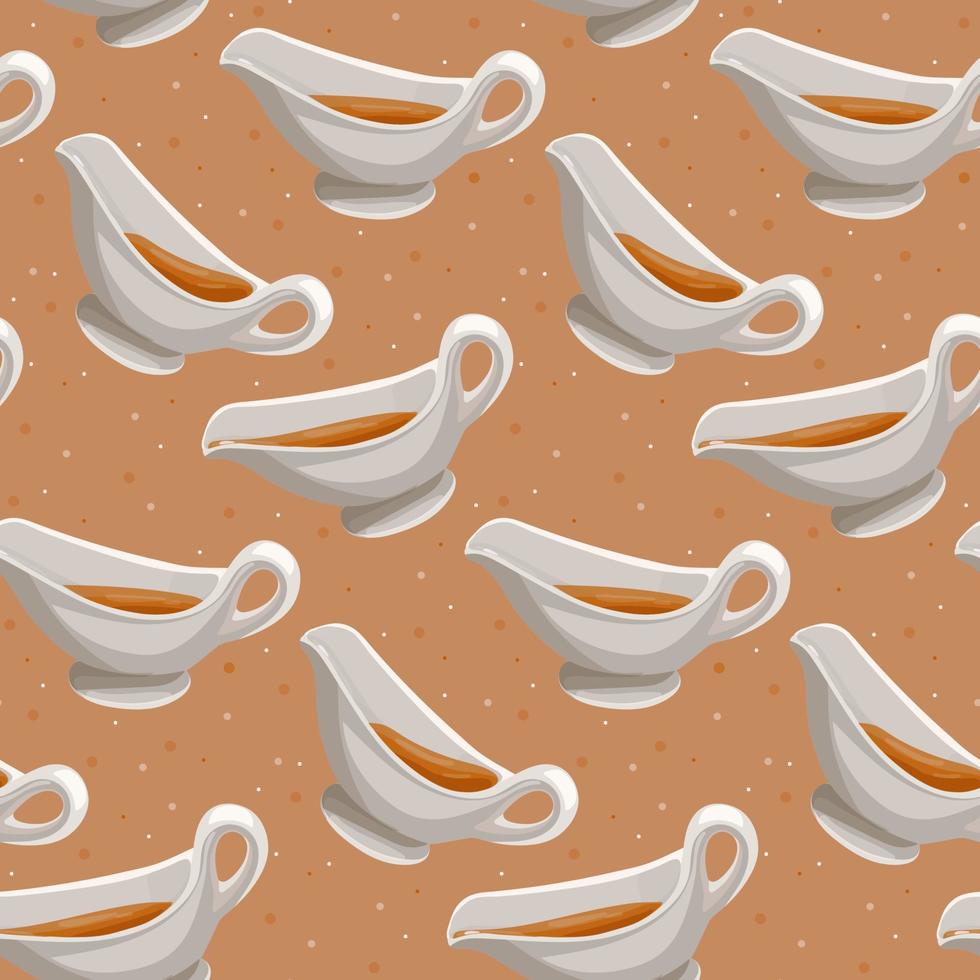 A pattern of sauces and dots. Different saucepans with sauces in different directions. Suitable for printing on textiles and paper for restaurants and cafes. vector