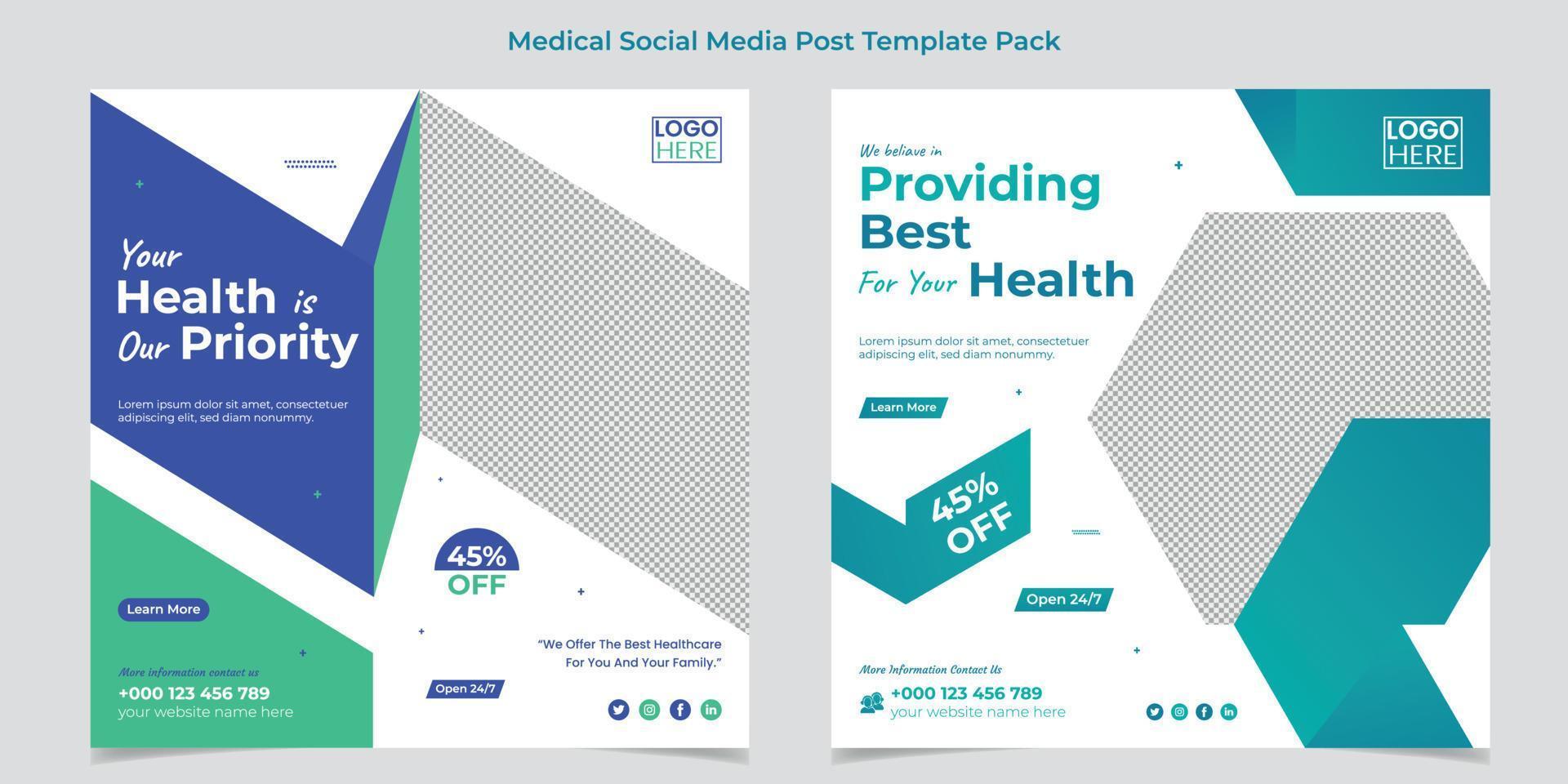 Medical healthcare social media and instagram post banner template design vector