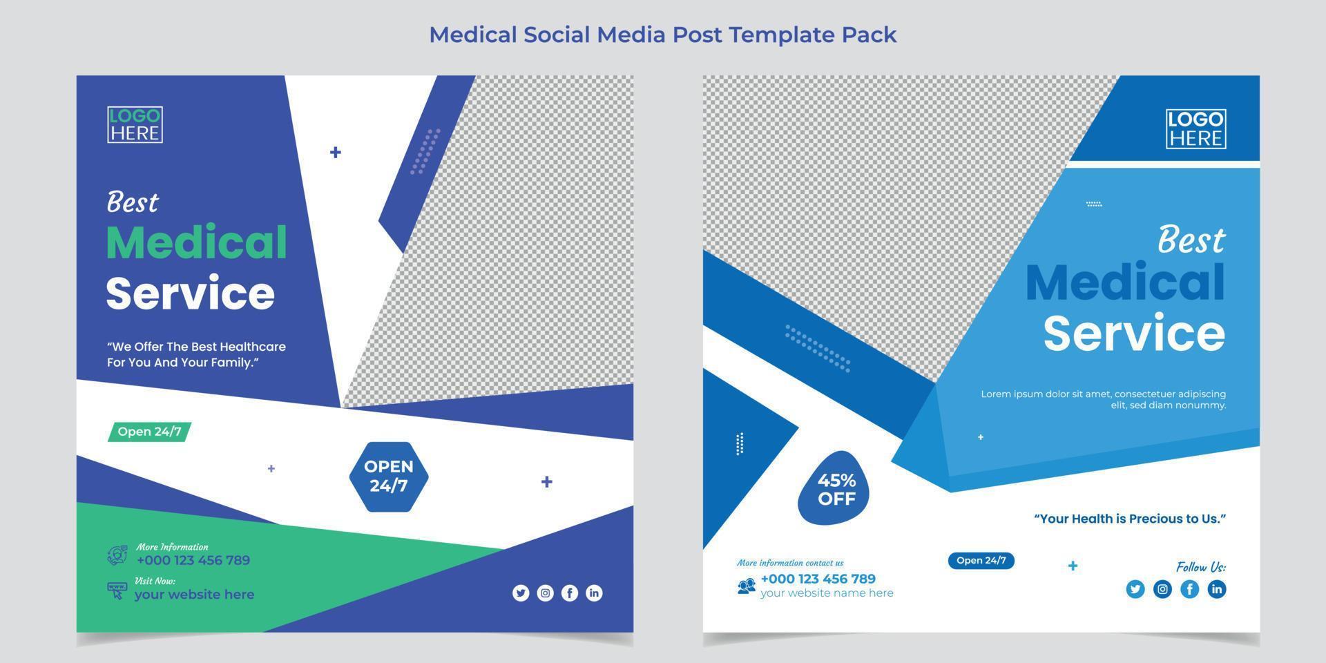 mejor diseño de plantilla de banner de publicación de instagram y redes sociales de servicio médico vector